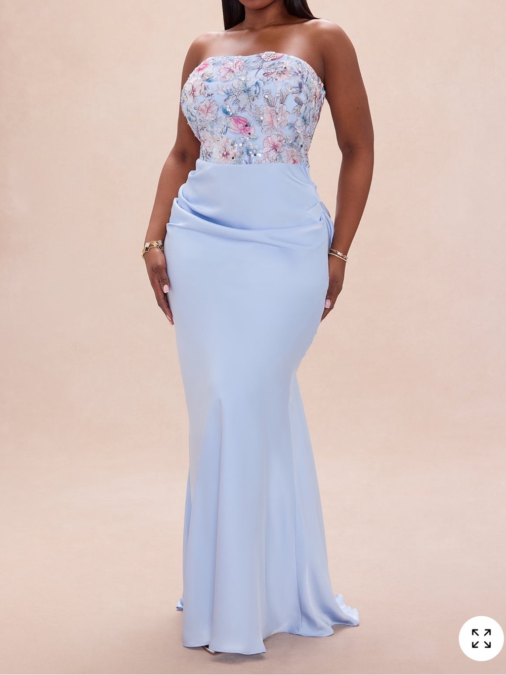 Fashion Nova Light Blue Strapless Embroidered Bodice Maxi Skirt